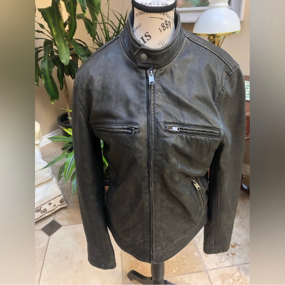 Distressed leather jacket